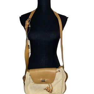 Biasia Beige Leather Basket Crossbody Bag (Italian) NWT